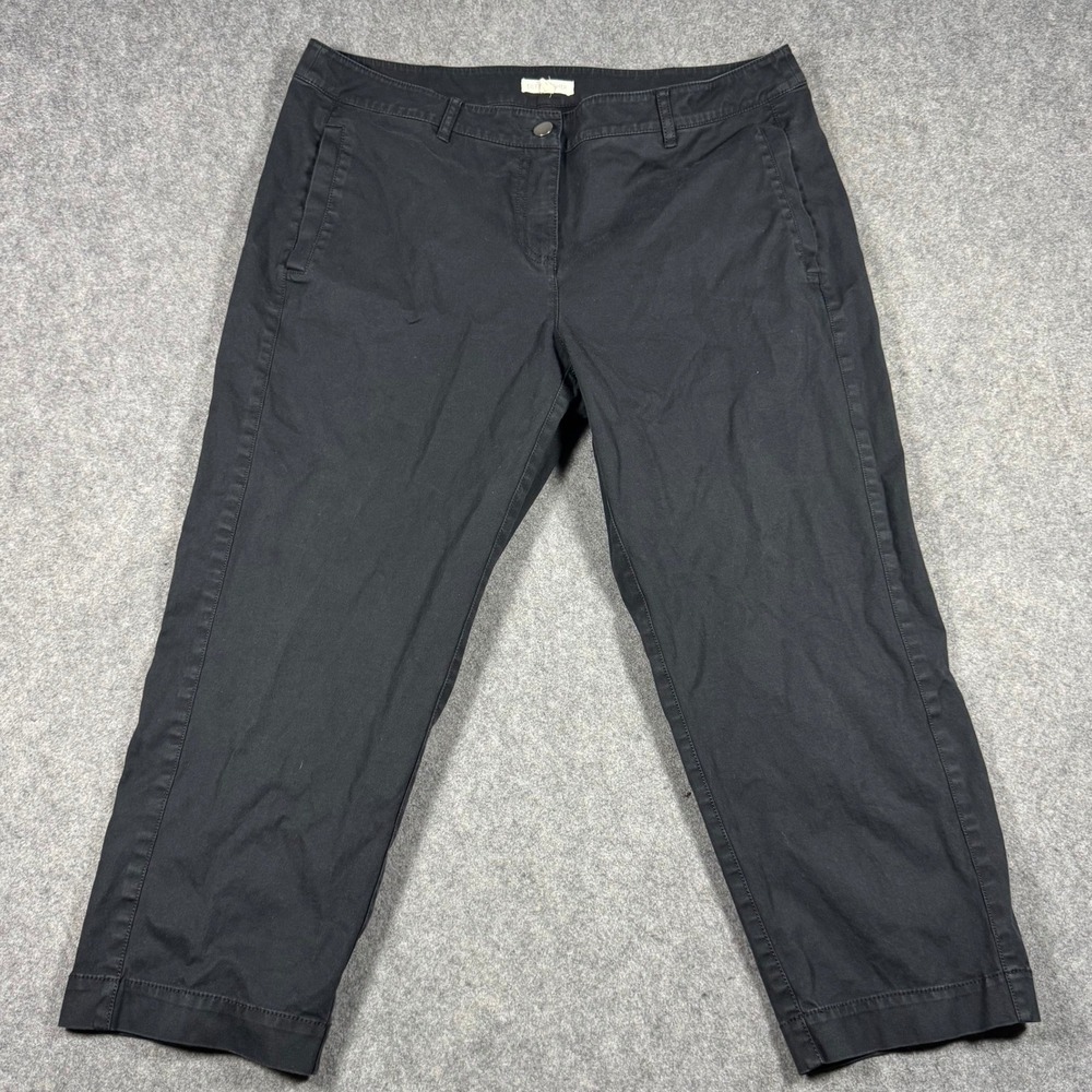 Eileen Fisher Womens Black Organic Cotton Stretch Cropped Pants Medium Wide Leg